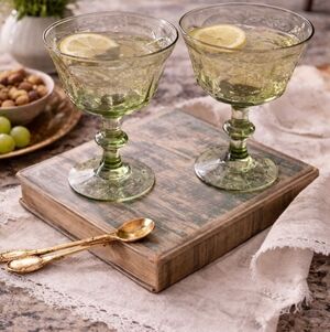 Vintage Lenox Pale Antique Green Champagne Sherbet Glasses Set Of 2